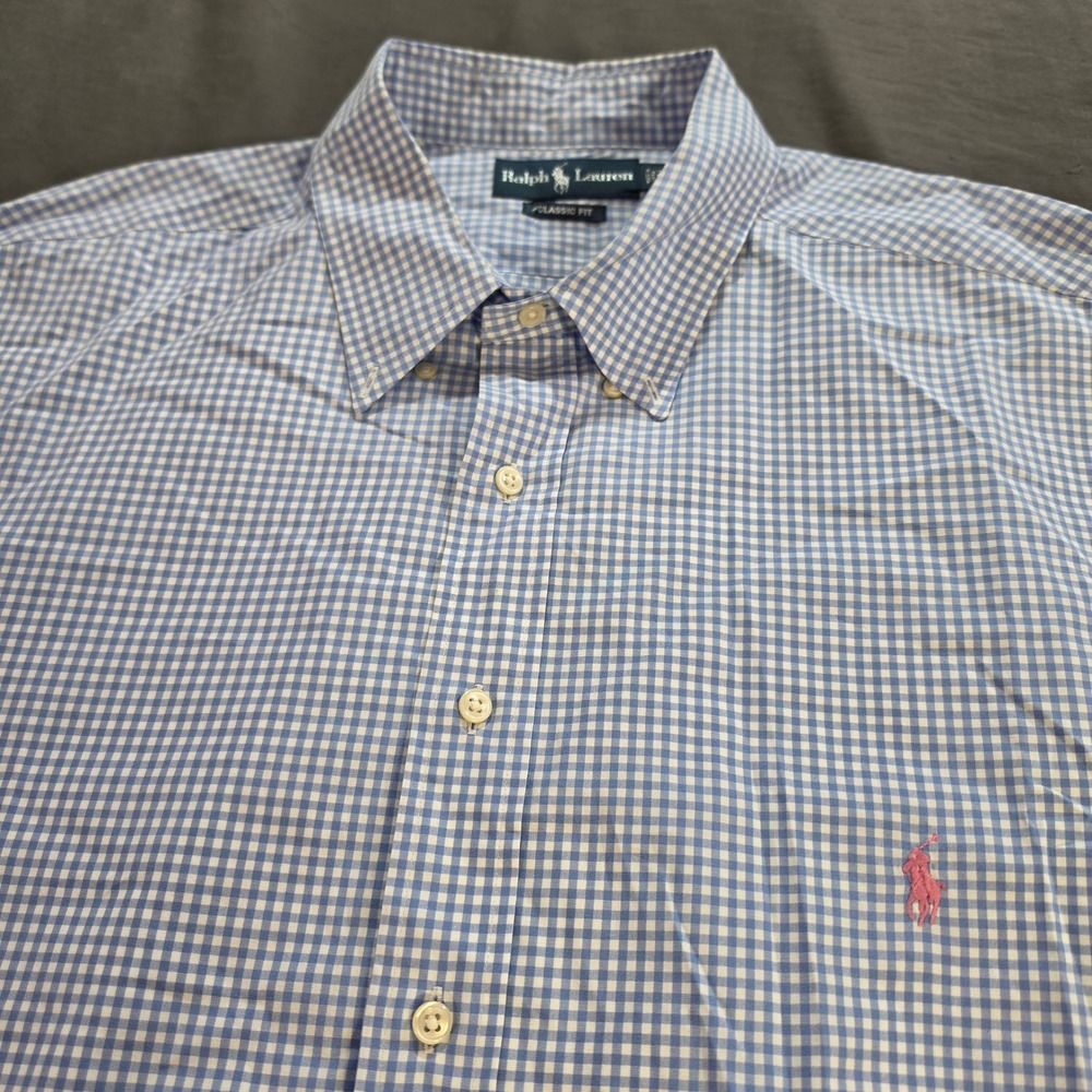 Ralph Lauren Mens 2XLT Tall Classic Fit Blue Gingham Check Button Down Shirt